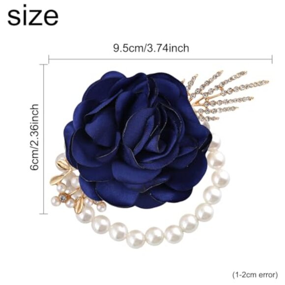 4-Piece Satin Rose Pearl Wrist Flower Set for Weddings & Formal Events main image 5